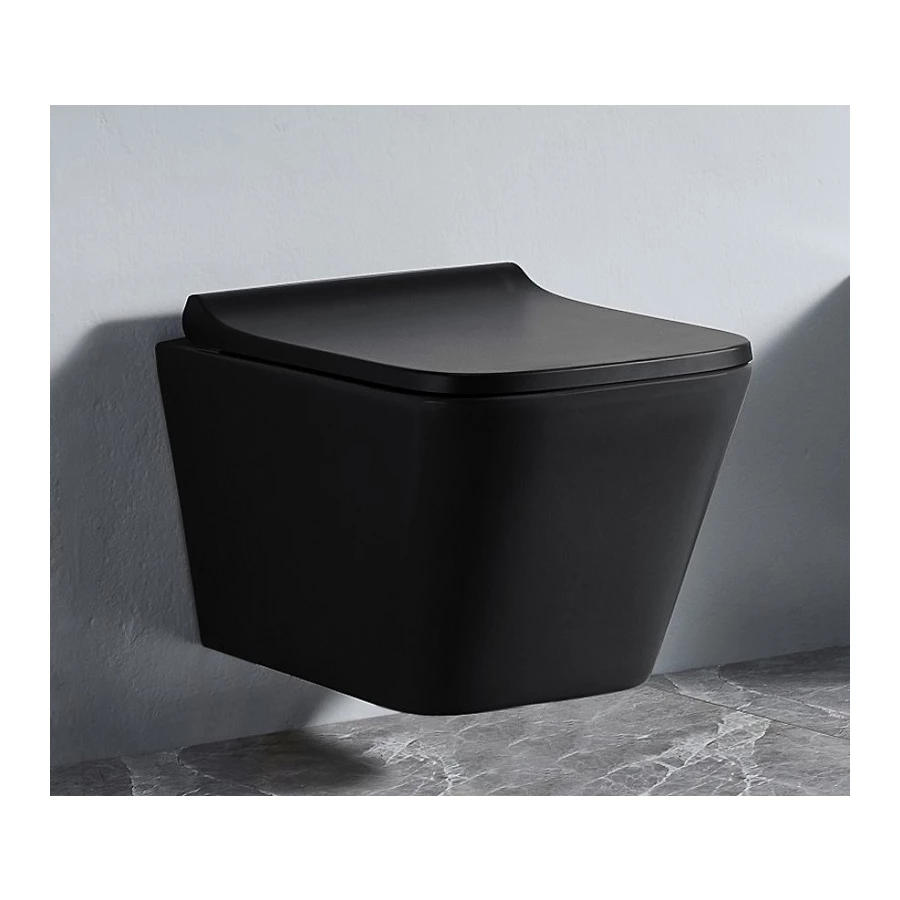 Унитаз подвесной Azario Teramo безободковый с сидением микролифт черный матовый AZ-052-MB 49x34x35 см