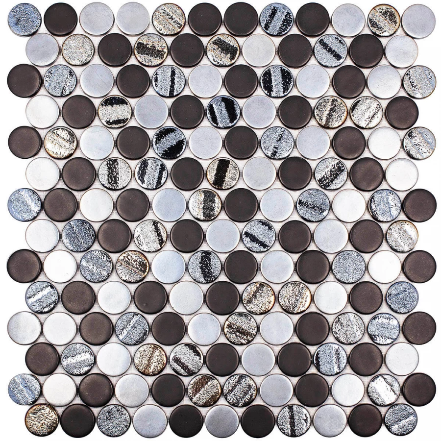 Стеклянная мозаика Vidrepur Circle Aqua black mix 31х29,5 см