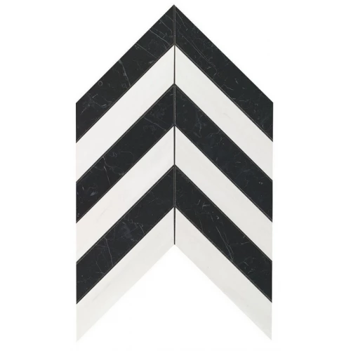 Настенная мозаика Atlas Concorde Италия Марвел Стоун Ворм / Marvel Stone Chevron Warm Wall Lucida шеврон глянцевая бело-чёрная под мрамор 9SCW 30,5×25 см 10 мм