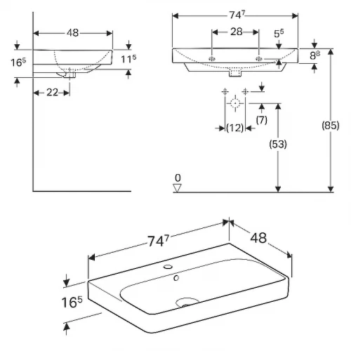 Раковина Geberit Smyle Square 500.249.01.1 75x48 см