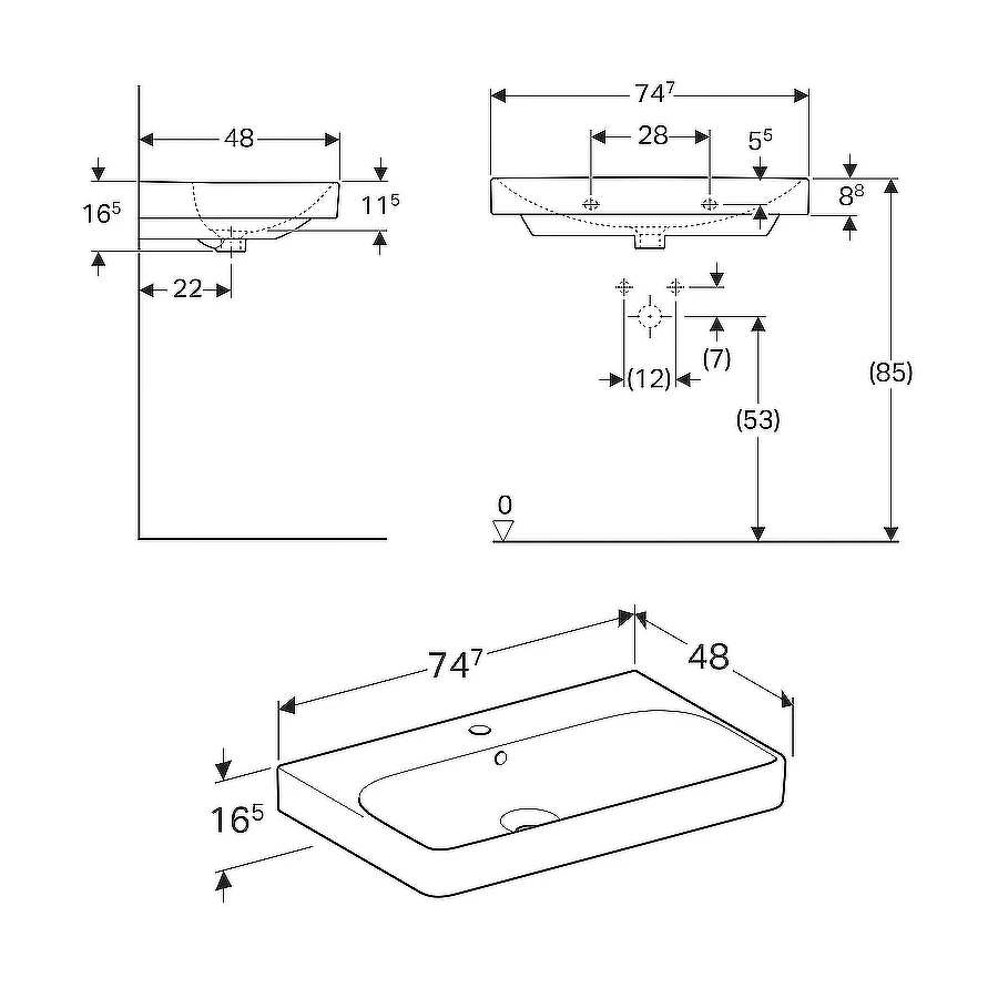 Раковина Geberit Smyle Square 500.249.01.1 75x48 см