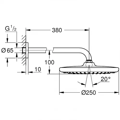Верхний душ Grohe Tempesta 250 Душевой кронштейн 380 мм хром 26668000