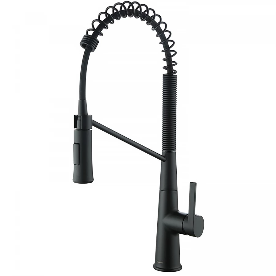 Смеситель для кухонной мойки Azario Spring выдвижной излив керамический картридж подключение к фильтру для воды черный AZ-VGT569183PA