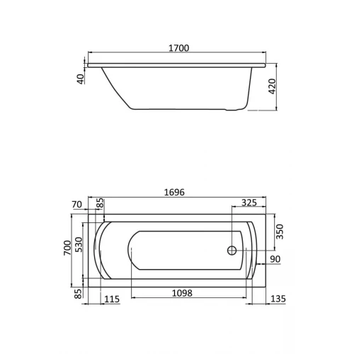Ванна акриловая Santek Монако белая 1.WH11.1.979 170x70 см