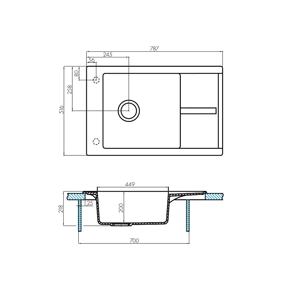 Мойка кухонная Акватон Делия 78 графит 1A715132DE210