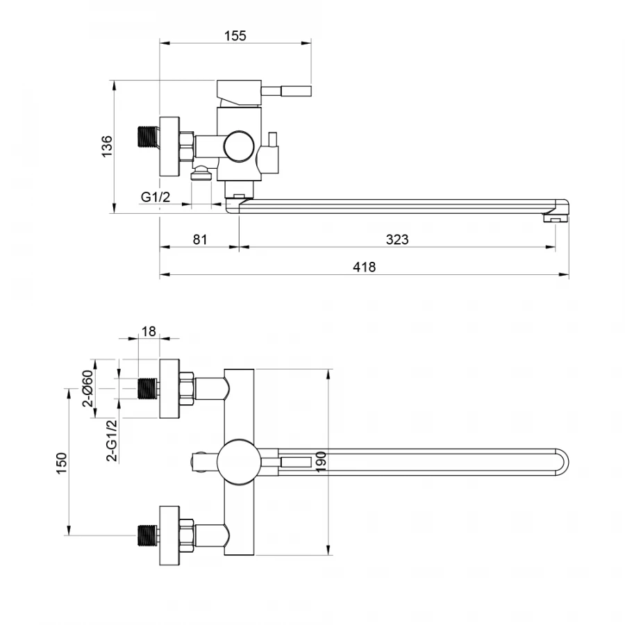 Смеситель Olive`s для ванны с длинным изливом нержавеющая сталь черный Balear 13221BLB