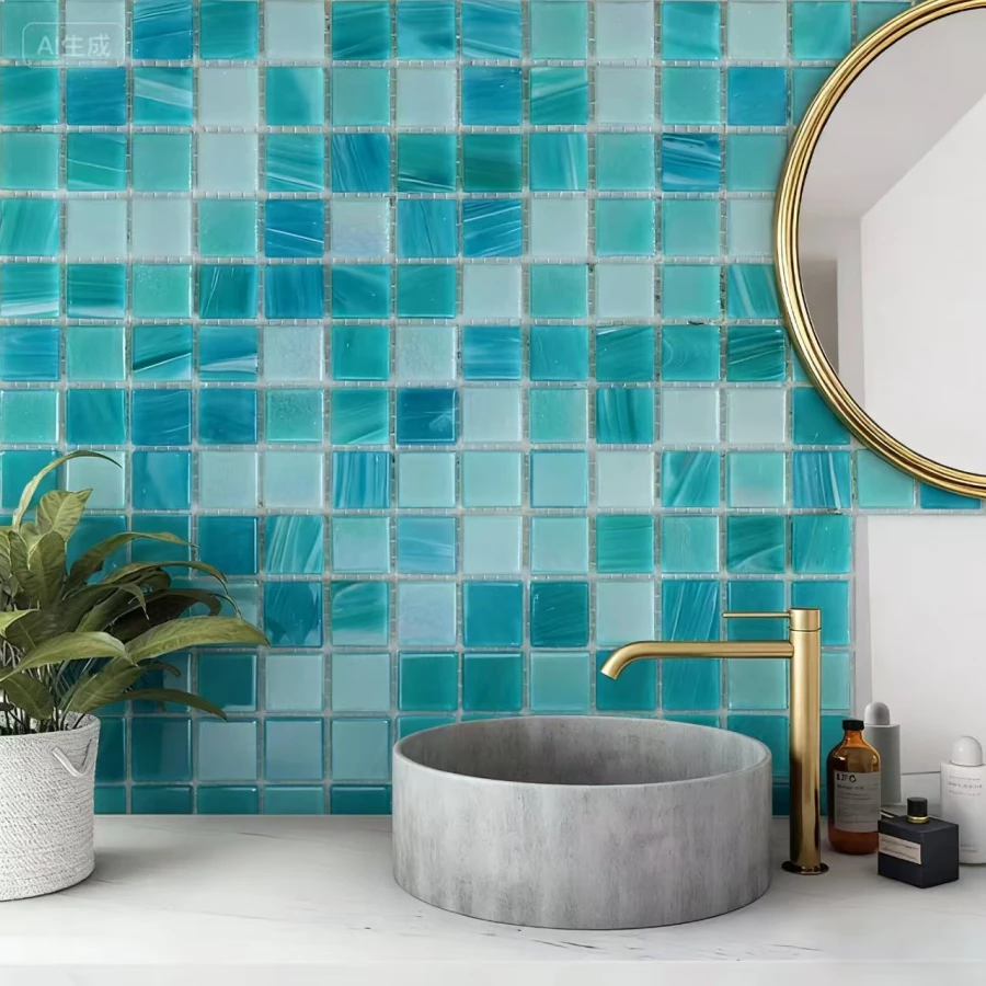 Мозаика Bonaparte Стеклянная мозаика Element 20х20 полуполированная голубая 32,7х32,7 см