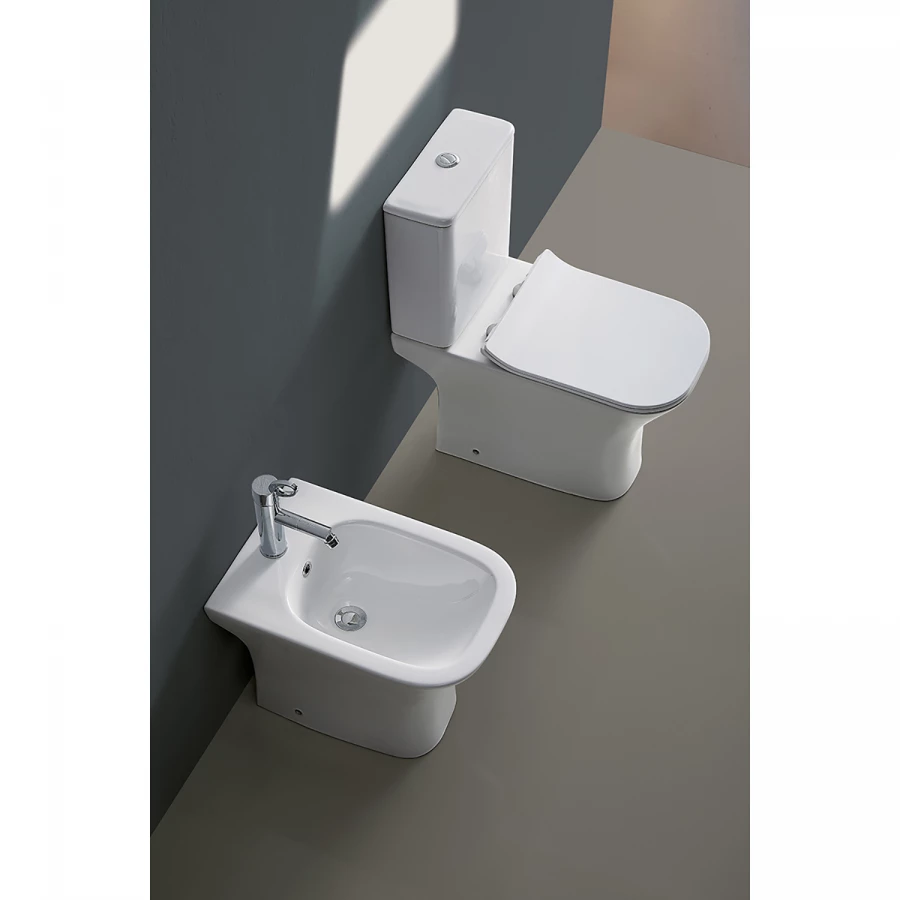 Унитаз напольный Azario Fretta Square безободковый с бачком и сиденьем микролифт AZ-5121 65х34х79 см