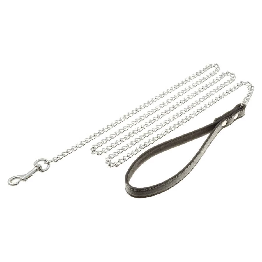 Поводок-цепь для собак V.I.Pet с кожаной ручкой серебро EA-CP(P) 3044 3 мм 44 см 110 см