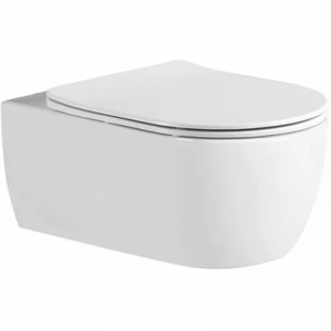 Унитаз подвесной безободковый Европа тонкое сиденье с механизмом плавного закрывания крепеж AQ1106L-00 52,5х36х26 см