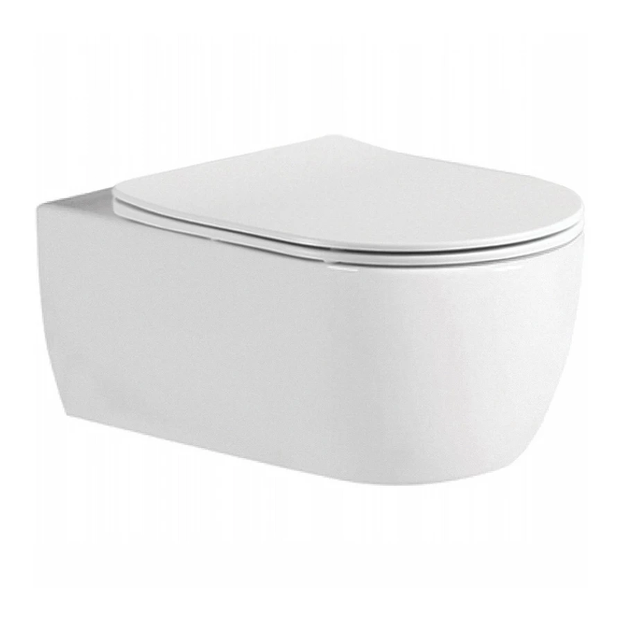 Унитаз подвесной безободковый Европа тонкое сиденье с механизмом плавного закрывания крепеж AQ1106L-00 52,5х36х26 см