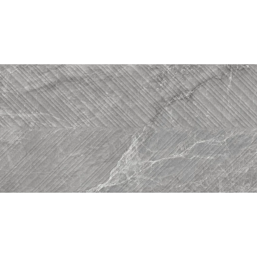 Плитка облицовочная Керамин Стоунхендж 1Д структурированная шеврон матовая серая 60х30 см