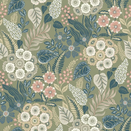 Обои флизелиновые Grandeco Karuna зеленые A 76603 0,53х10,05 м