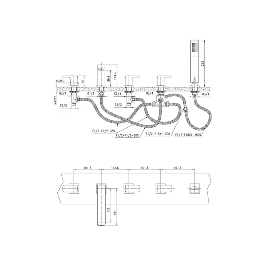 Смеситель на борт ванны Kaiser Sonat 34222 хром