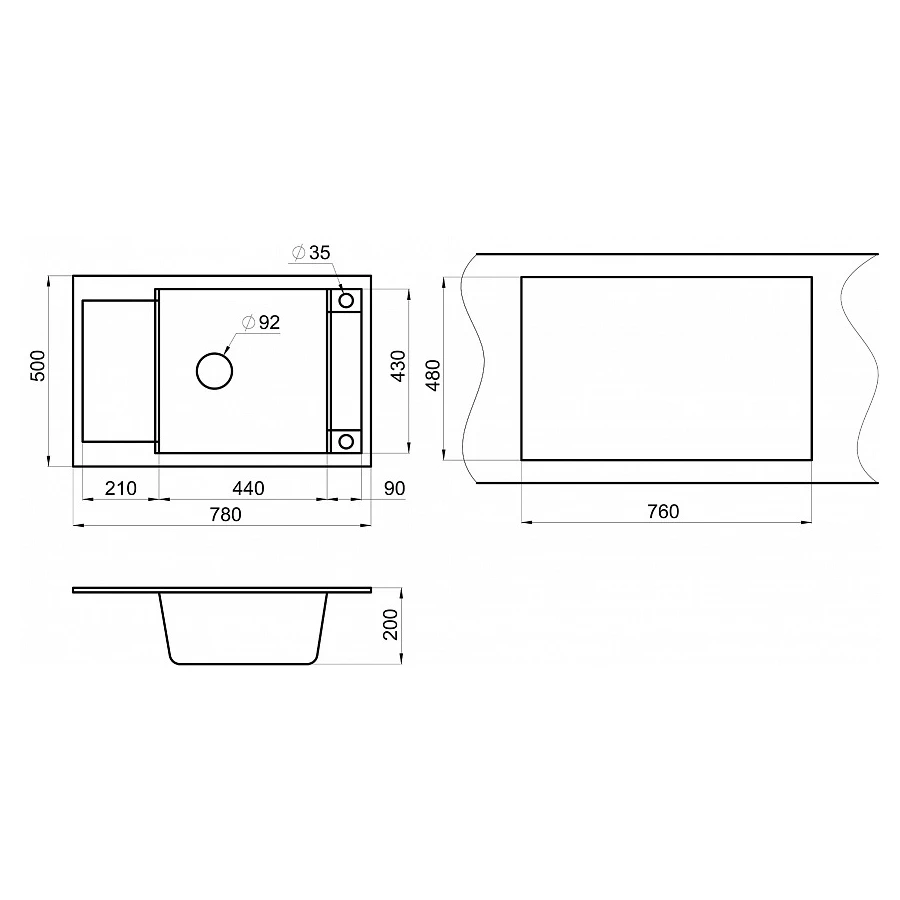 Кухонная мойка Granula 7806, БАЗАЛЬТ 78х50 см