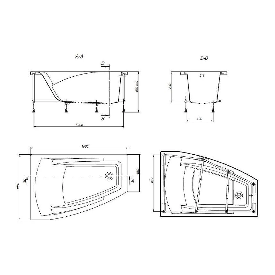 Ванна Roca Hall Angular асимметричная левая белая ZRU9302864 150х100 см