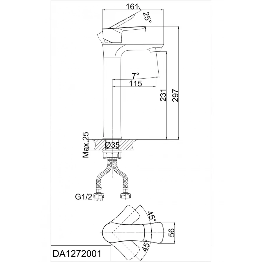 Смеситель для раковины высокий D&K Rhein Reisling DA1272001 хром