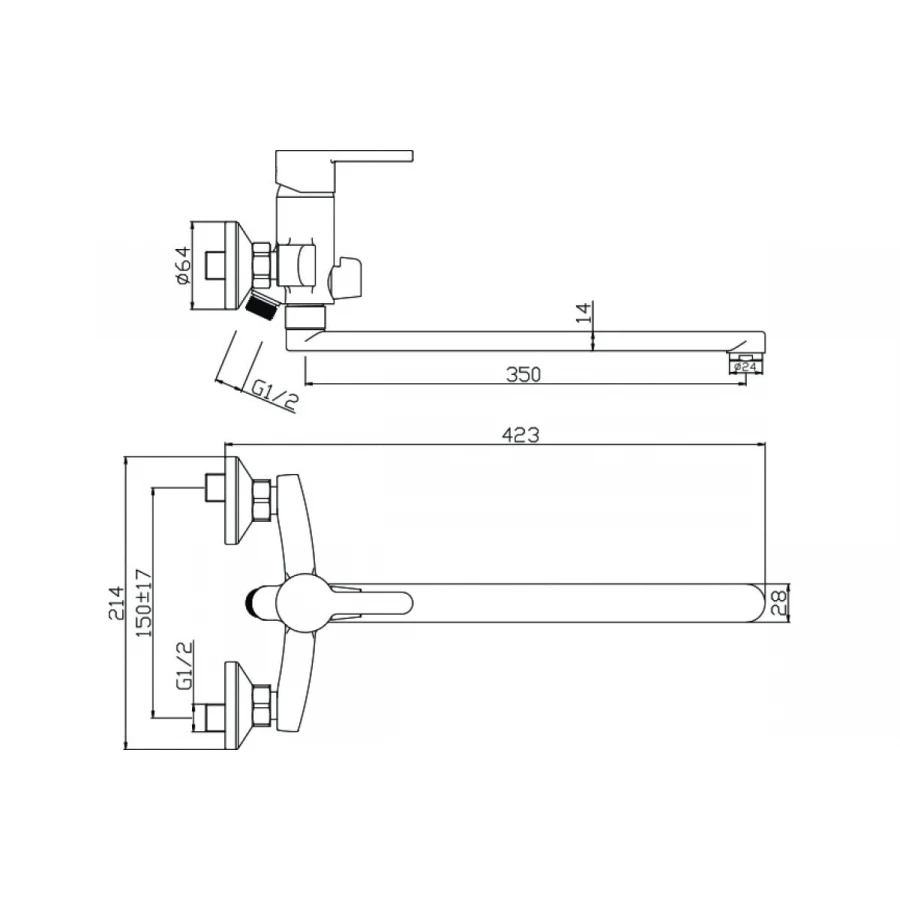 Смеситель Olive`s для ванны с длинным изливом Torres 17221TRB