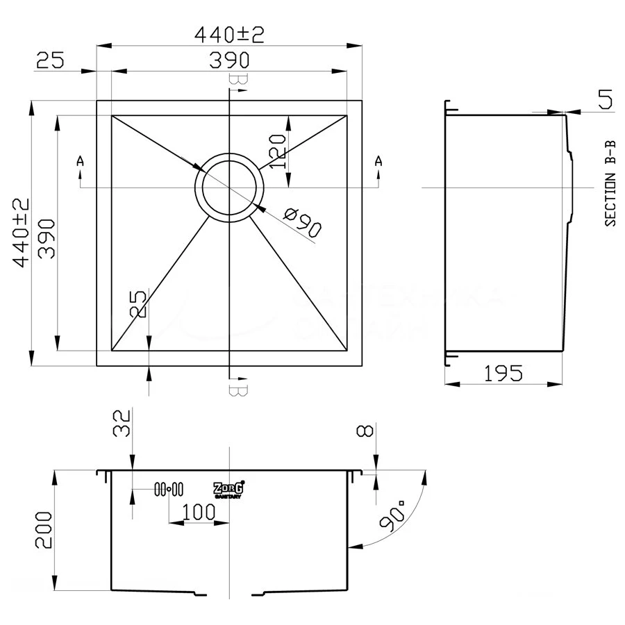 Мойка кухонная Zorg Inox X X-4444 44х44 см
