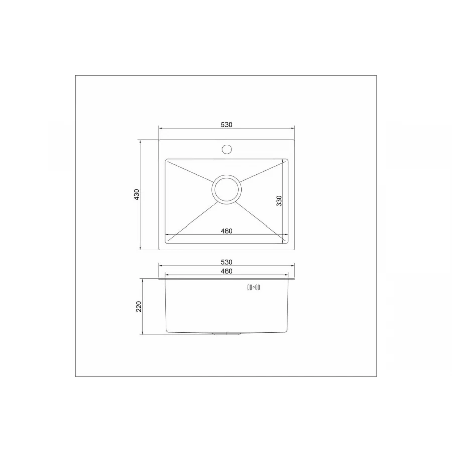 Мойка MixLine PRO настольный монтаж вып 3 1/2, 22см с сифоном черный графит 547234 53х43 см