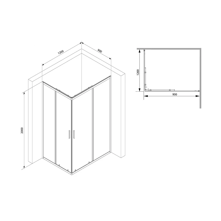 Душевое ограждение без поддона Am Pm Gem S W93G-404-120290-BT 120x90 см