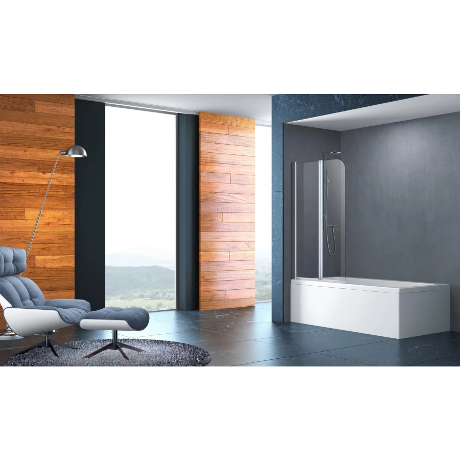 Шторка для ванны Azario Boston хром прозрачное стекло 4 мм AZ-141 80x140 см