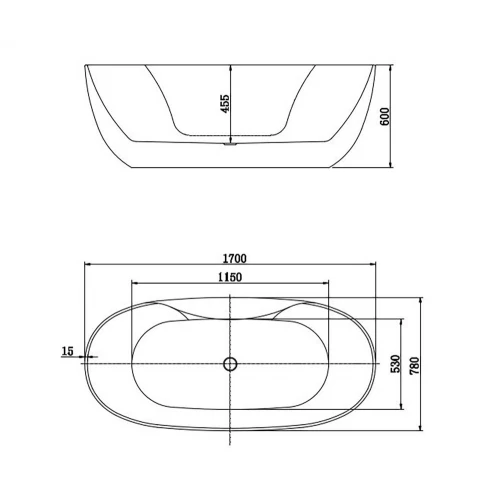 Ванна акриловая отдельностоящая Aquatek Аполо В комплекте со сливом и ножками Цвет белый глянцевый AQ-1155778 1700*780*600 мм