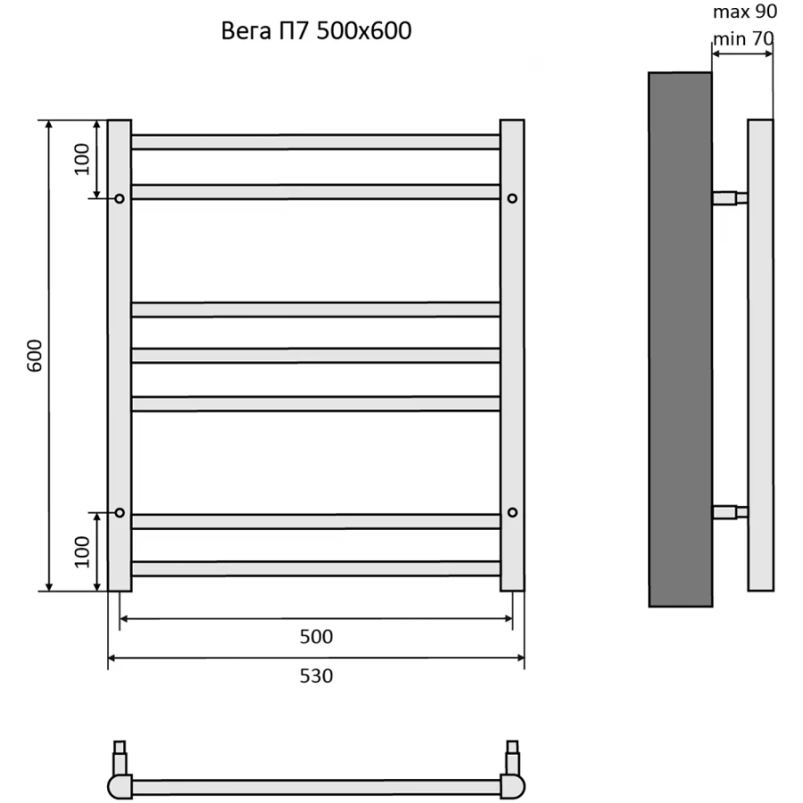 Полотенцесушитель водяной Aquatek Вега П7 AQ DR0760CH 50х60 см