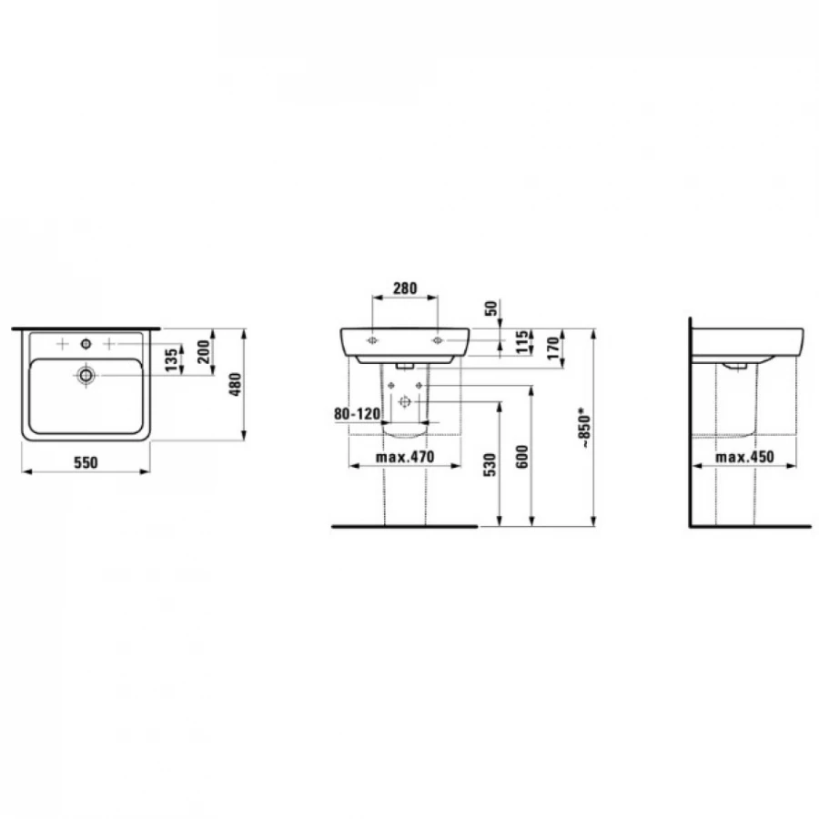 Раковина подвесная Laufen Pro 8.1895.1.000.104.1 55х48 см