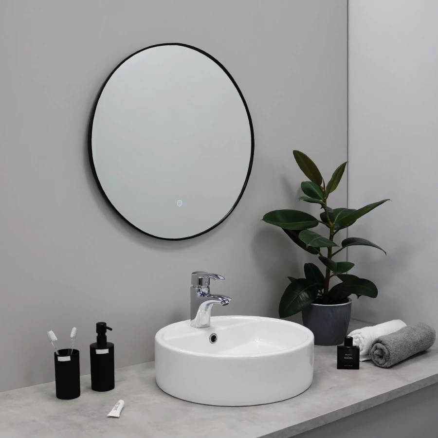 Зеркало Fixsen с подсветкой Led круглое черное FX-1080B 80х80 см