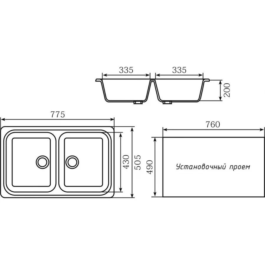 Мойка из искусственного мрамора MixLine ML-GM23 черный 49,5x77,5 см