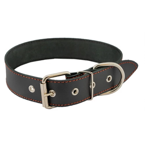 Ошейник для собак Homepet кожаный простой простроченный черный 35 мм 49-61см