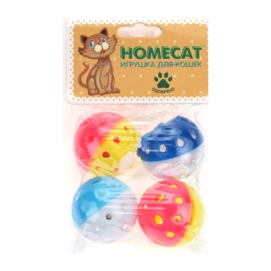 Игрушка для кошек Homecat мячи пластиковые горошек с колокольчиком CTM00147 4 шт 4 см
