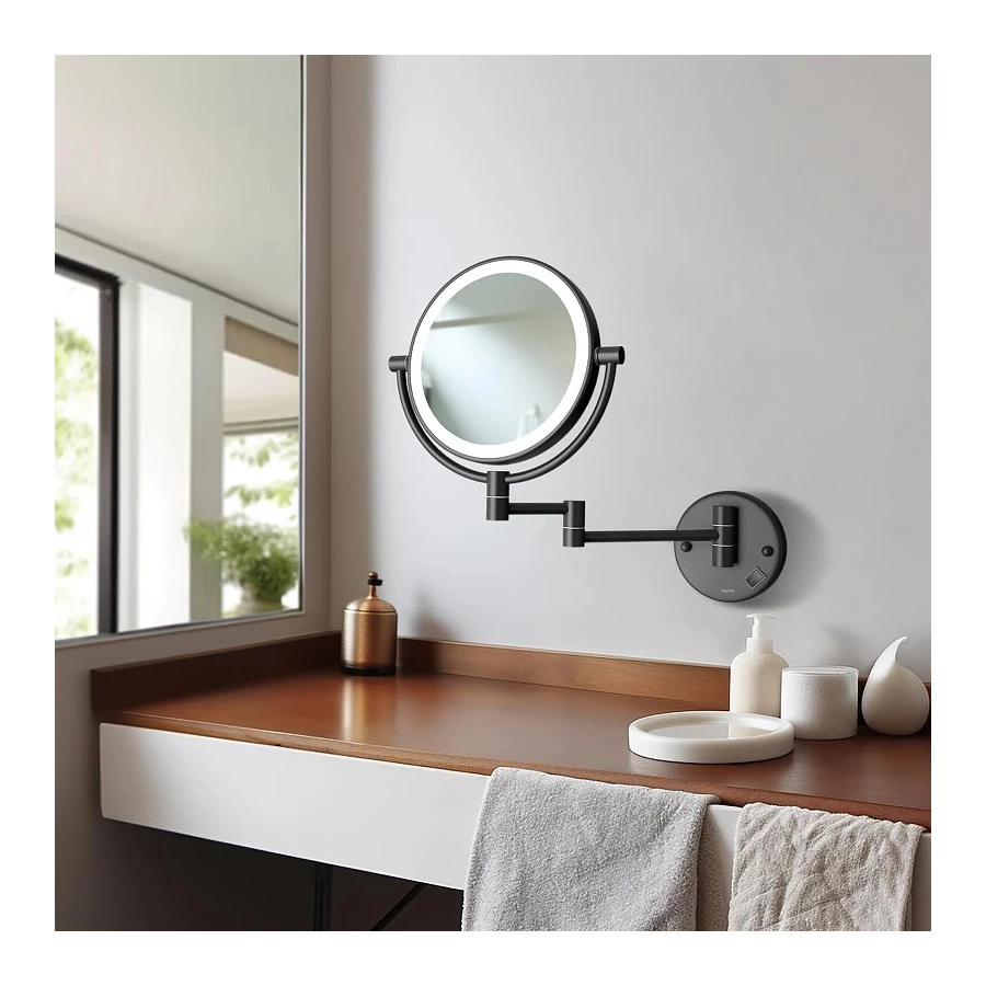 Зеркало косметическое настенное с подсветкой 5х матовый черный AQ4912MB