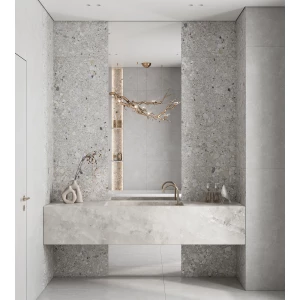 Керамогранит Creanza Gliato Terrazzo Solido матовый с микрогранулами светло-серый SL1001-A 120х60 см