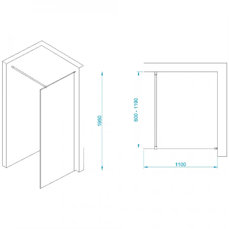 Перегородка для душа WA-002W Прозрачное 1100 35100211-15