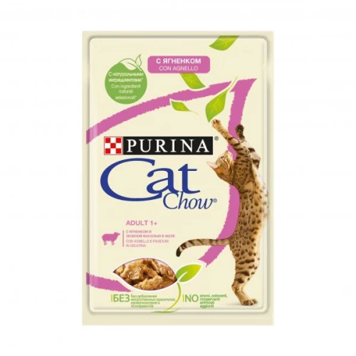 Влажный корм для кошек Cat Chow Adult 1+ ягненок и зеленая фасоль в желе 85 г