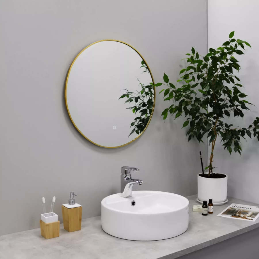 Зеркало Fixsen led с подсветкой круглое золото сатин FX-1070G 70х70 см