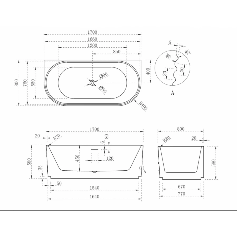 Акриловая ванна Abber AB9440-1.7 170х80 см
