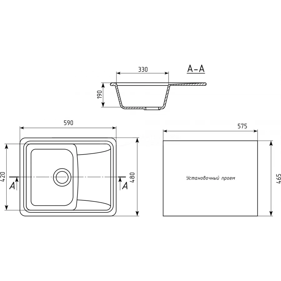 Мойка из искусственного мрамора Mixline ML-GM26 525210 47x58 см