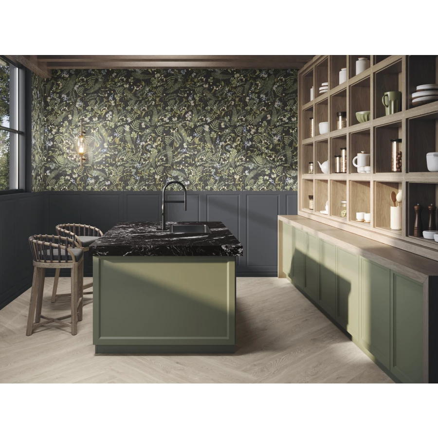 Плитка настенная Ape Ceramica Bellagio Dec Careno Sera Rect матовая черная A041907 120х60 см