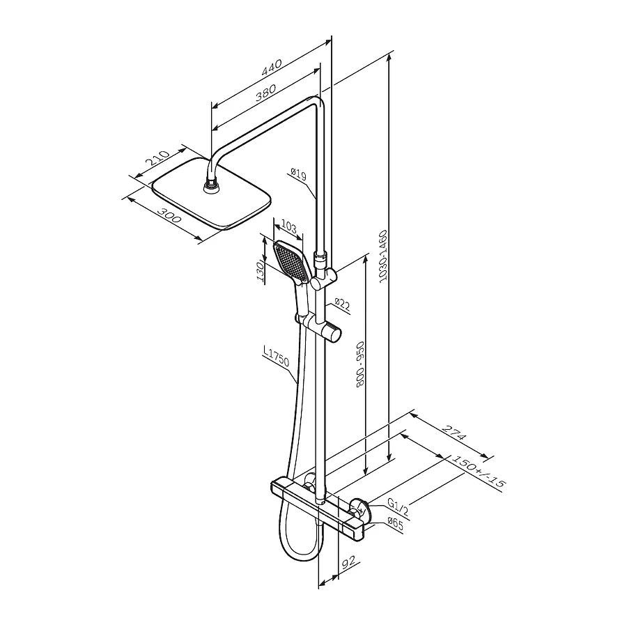Душевая система с термостатом Am Pm Func F078F400