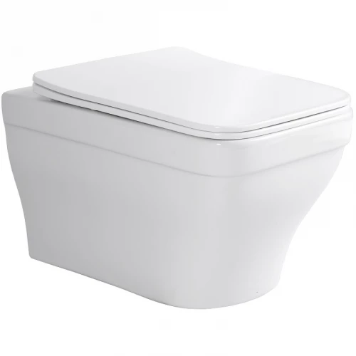 Унитаз подвесной безободковый Aquatek Амадео тонкое сиденье с механизмом плавного закрывания крепеж AQ1163-00 51,5х37х31,5 см