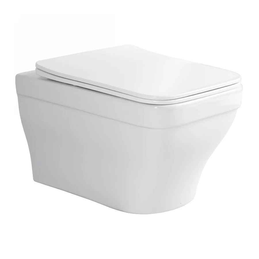 Унитаз подвесной безободковый Aquatek Амадео тонкое сиденье с механизмом плавного закрывания крепеж AQ1163-00 51,5х37х31,5 см