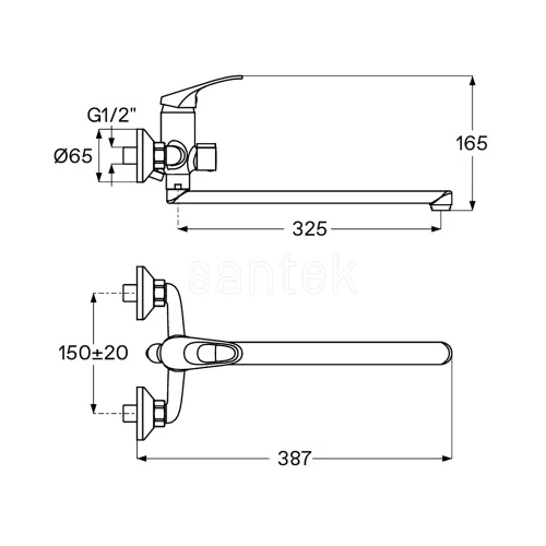 Смеситель для ванны Santek Баус длинный излив с ручным душем керамический картридж хром WH5A12010C001