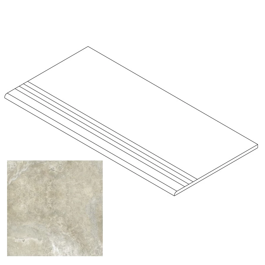 Ступень Gresse Petra с насечками и завальцовкой ракушечник серо-зеленоватый матовая GRS02-27 120х29,5 см