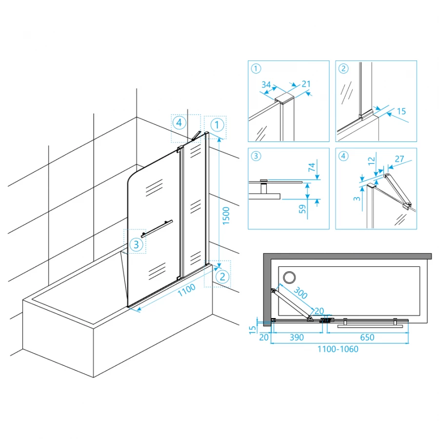 Шторка на ванну RGW SC-03 03110311-11 прозрачное