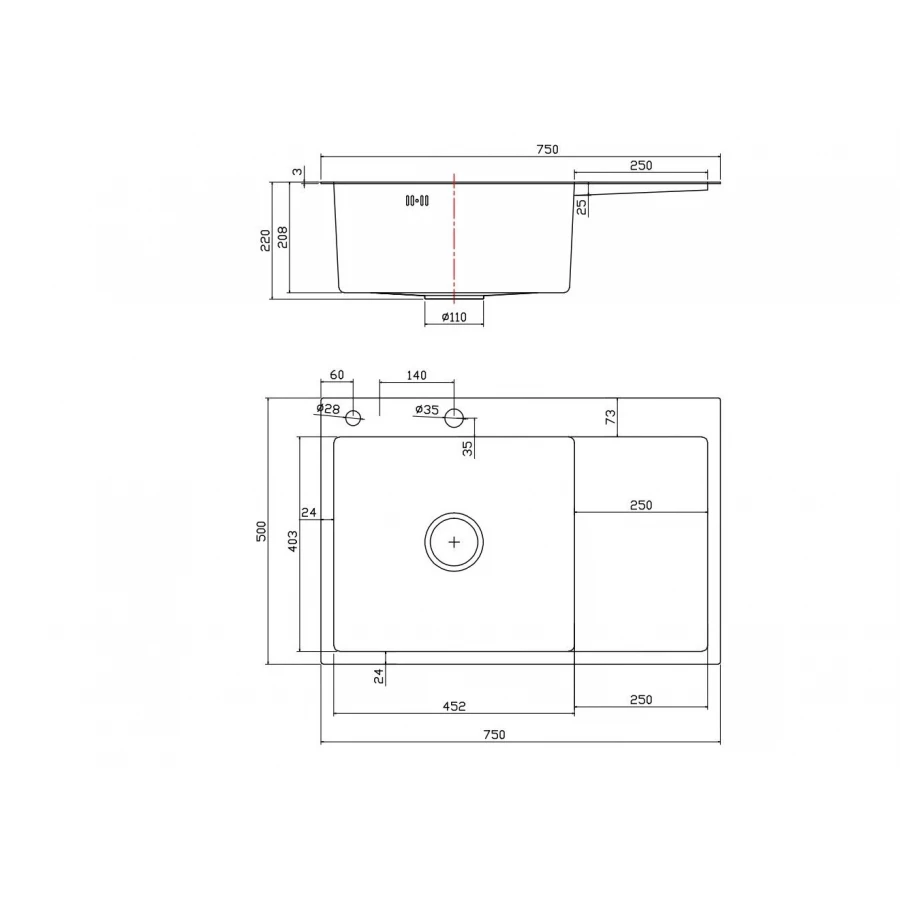 Мойка Fmark для кухни сатин FSC7550L-L 75x50 см