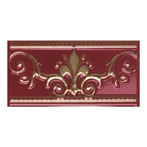 Плитка настенная Ape Ceramica Noblesse Cenefa Burdeos Gold глянцевая бордовая S001226 20х10 см