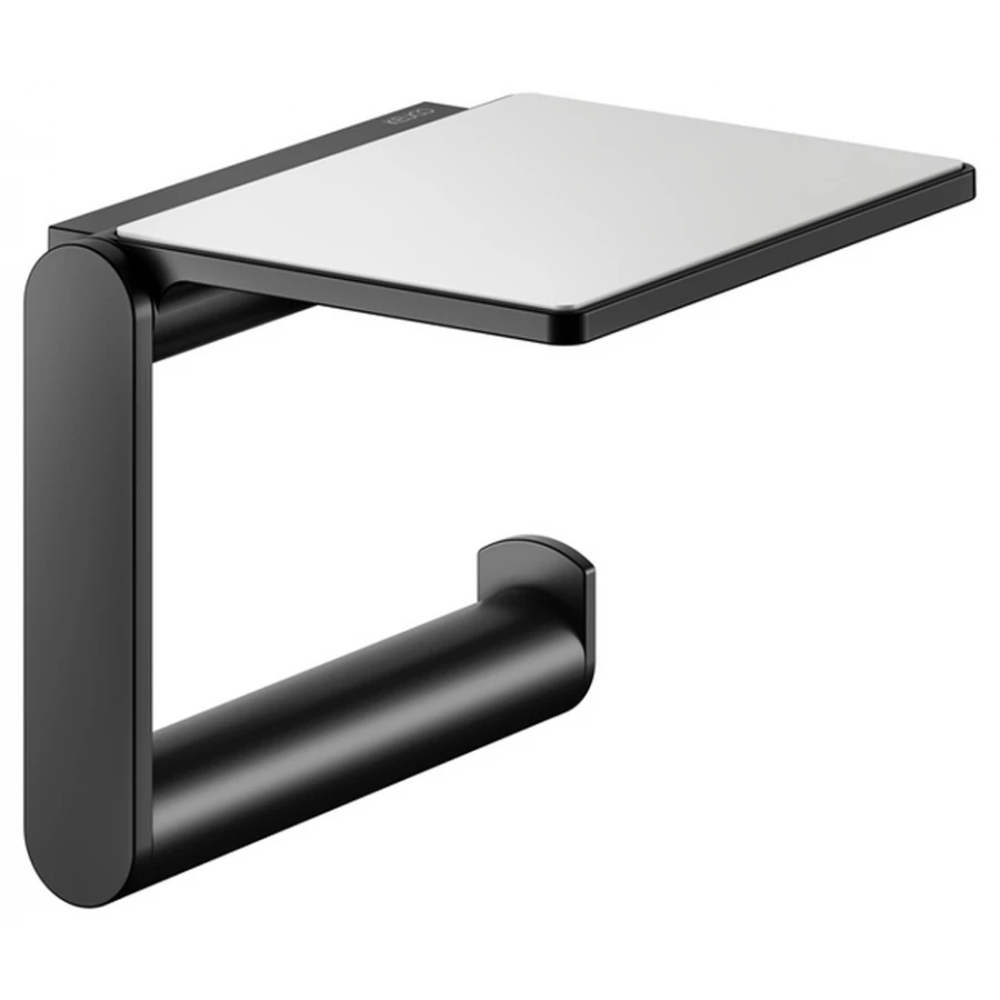 Держатель для туалетной бумаги Keuco Plan с полочкой с серой противоскользящей вкладкой без крышки черный матовый 14973370000